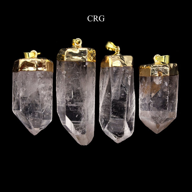 SET OF 4 - Crystal Quartz Point Pendant with Gold Plated Cap / 1-2" AVG