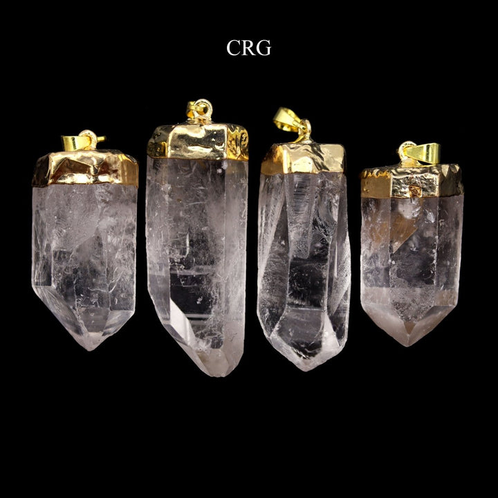 SET OF 4 - Crystal Quartz Point Pendant with Gold Plated Cap / 1 - 2" AVGCrystal River Gems