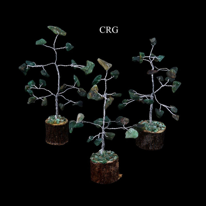 SET OF 4 - Dark Green Aventurine Gemstone Chip Tree on Wood Base / 3-4" AVG