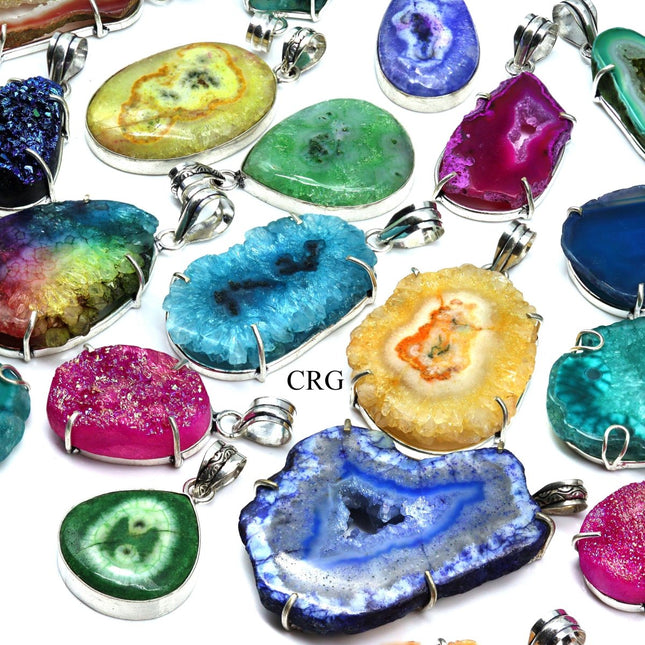 SET OF 4 - Exclusive Assorted Colorful Stalactite and Druzy Pendants / 1-1.5” AVG - Crystal River Gems