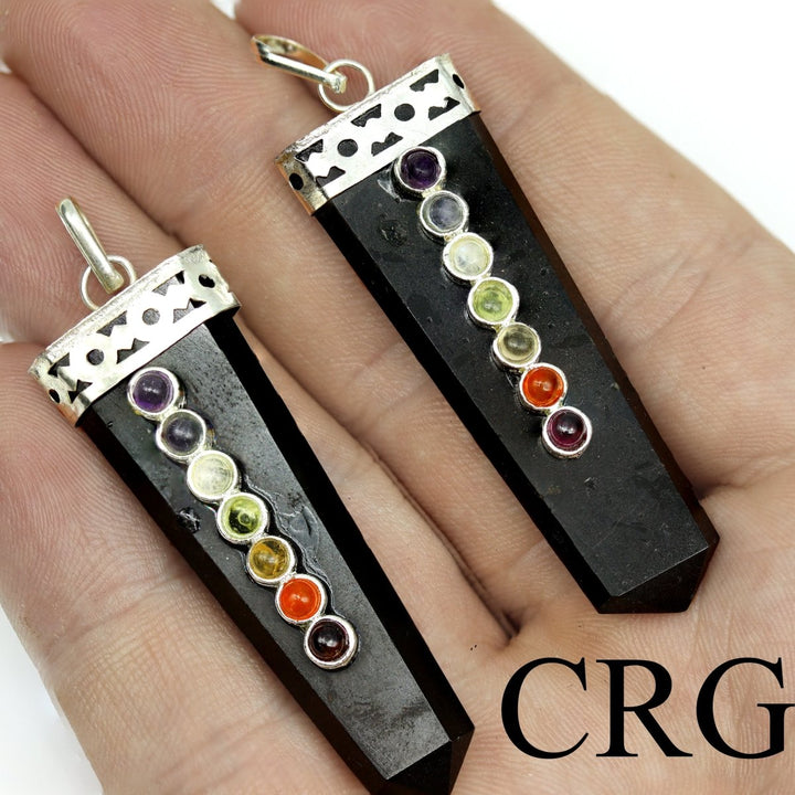 SET OF 4 - Flat Black Tourmaline Point Pendant with 7 Stone Overlay / 1.5" AVGCrystal River Gems