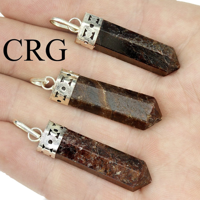 SET OF 4 - Garnet Point Pendant with Silver Cap / 1.5" AVG - Crystal River Gems