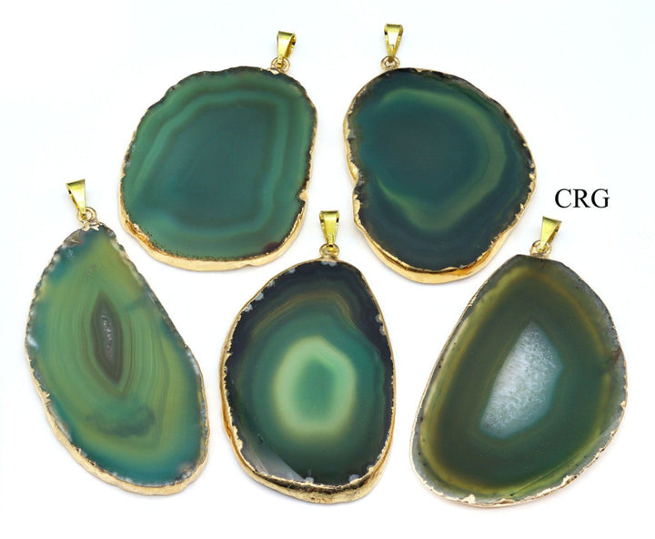 SET OF 4 - Green Agate Slice Pendant with Gold Plating / 1 - 2" AVGCrystal River Gems