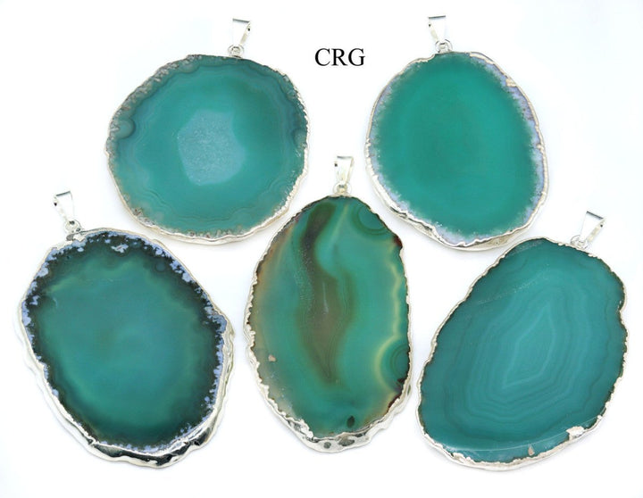 SET OF 4 - Green Agate Slice Pendant with Silver Plating / 1 - 2" AVGCrystal River Gems