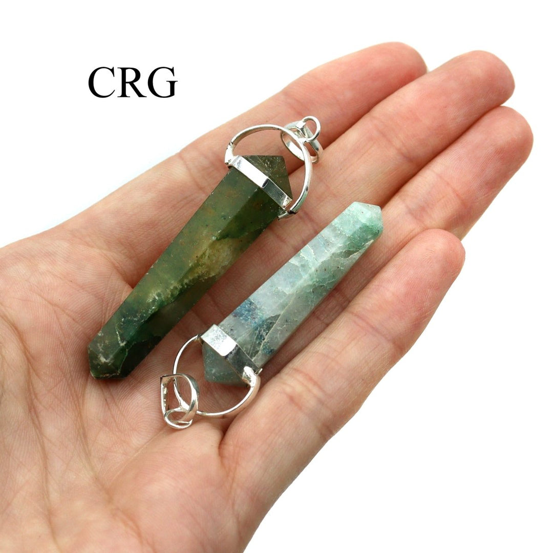 SET OF 4 - Green Aventurine Double Terminated Point Pendant with Silver Swivel Bail / 1" AVGCrystal River Gems