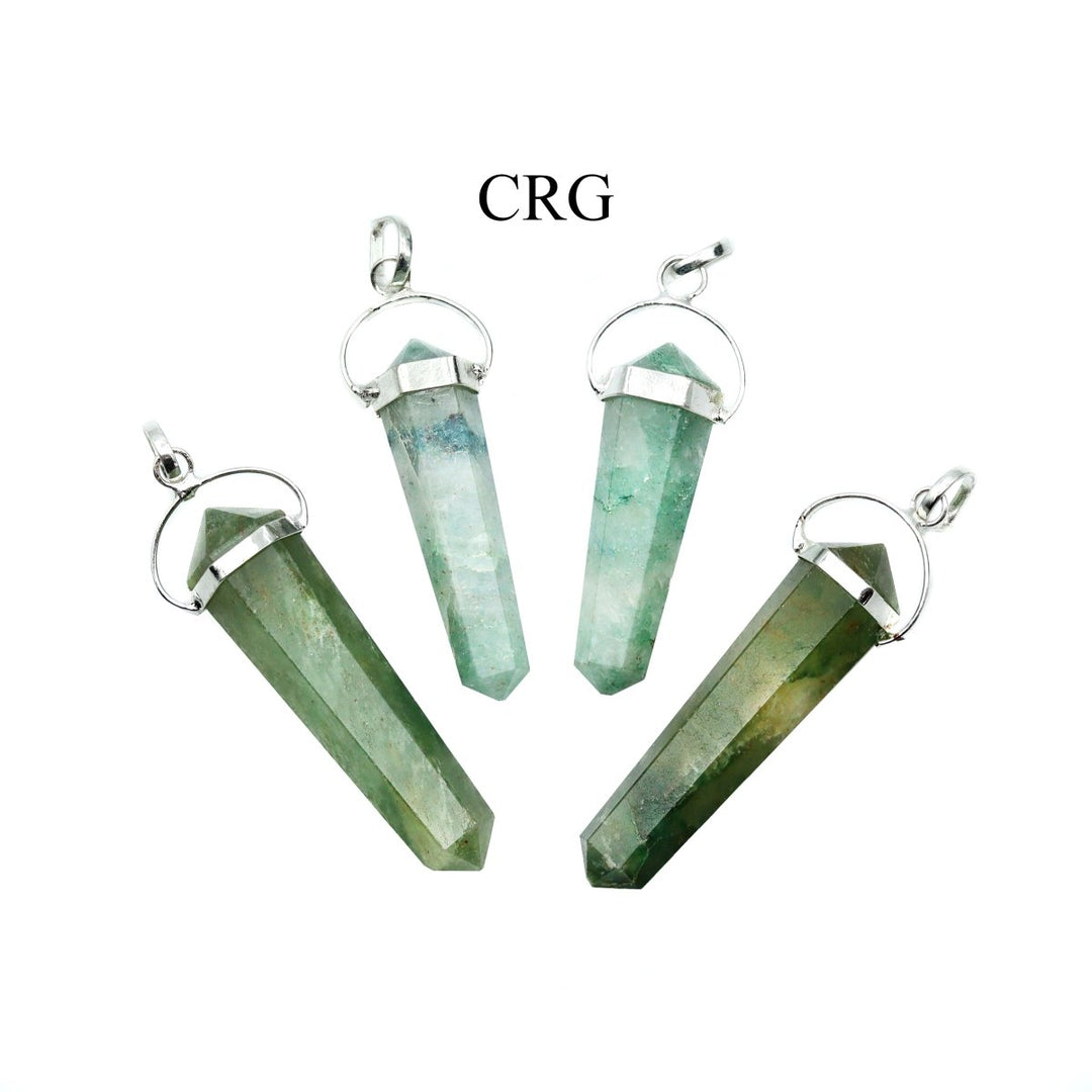 SET OF 4 - Green Aventurine Double Terminated Point Pendant with Silver Swivel Bail / 1" AVGCrystal River Gems