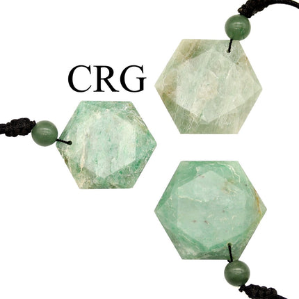 SET OF 4 - Green Aventurine Faceted Hexagon Pendant w/ Black Cord / 1" Avg