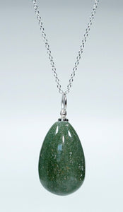 Green Aventurine Teardrop Pendant w/ Silver Bail - 1