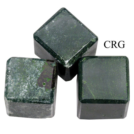 SET OF 4 - Green Jasper Gemstone Cubes / 30-40mm AVG