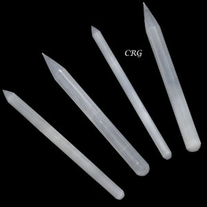 Hand Carved Thin Pencil Selenite Wand 6 to 6.5 Inches (4 Pieces)