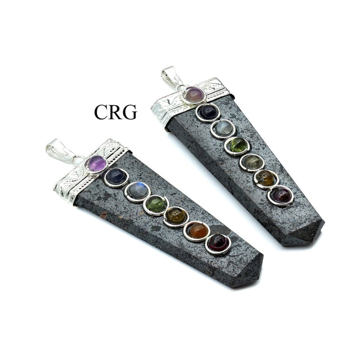 SET OF 4 - Hematite Flat Point Pendants with 7 Stone Overlay / 2" AVGCrystal River Gems