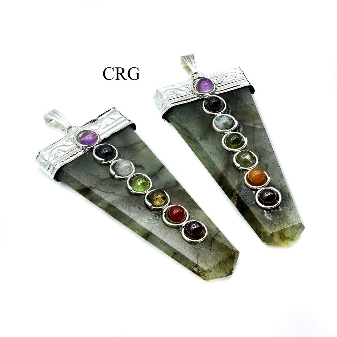 SET OF 4 - Labradorite 7 Stone Flat Point Pendants / 1.5" AvgCrystal River Gems