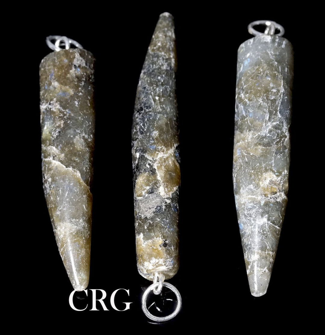 Labradorite Horn Pendants with Silver Bail - 2" - Set of 4