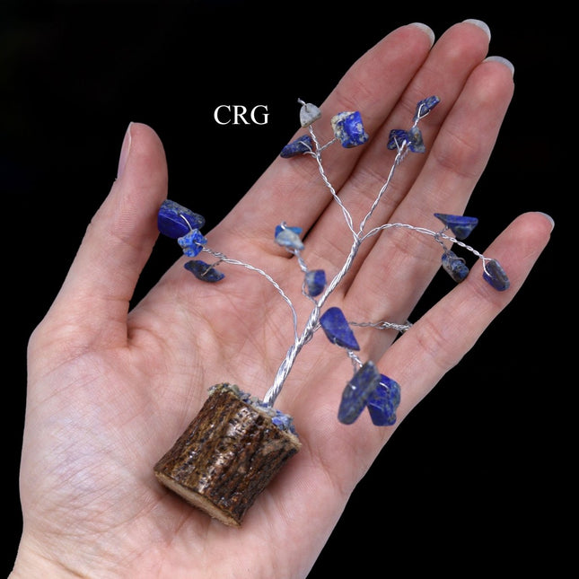 SET OF 4 - Lapis Gemstone Chip Tree on Wood Base / 3-4" AVG - Crystal River Gems