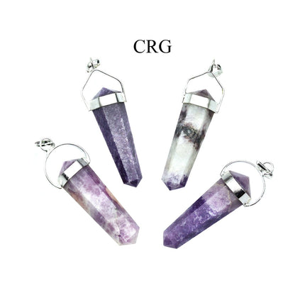 SET OF 4 - Lepidolite Double Terminated Point Pendant with Silver Swivel Bail / 1" AVG