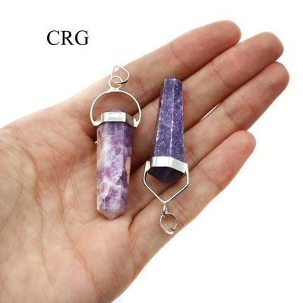 SET OF 4 - Lepidolite Double Terminated Point Pendant with Silver Swivel Bail / 1" AVG