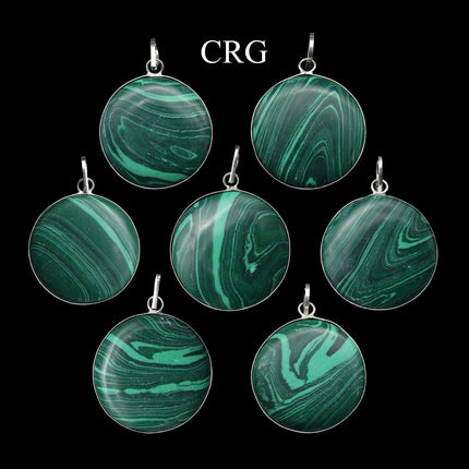 SET OF 4 - Malachite-like Silver Plated Round Cabochon Pendant / 1" Avg - Crystal River Gems