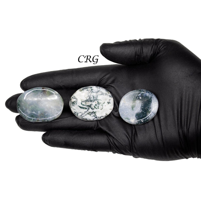 SET OF 4 - Moss Agate Worry Stones w/ Thumb Indent / 1" Avg - Crystal River Gems
