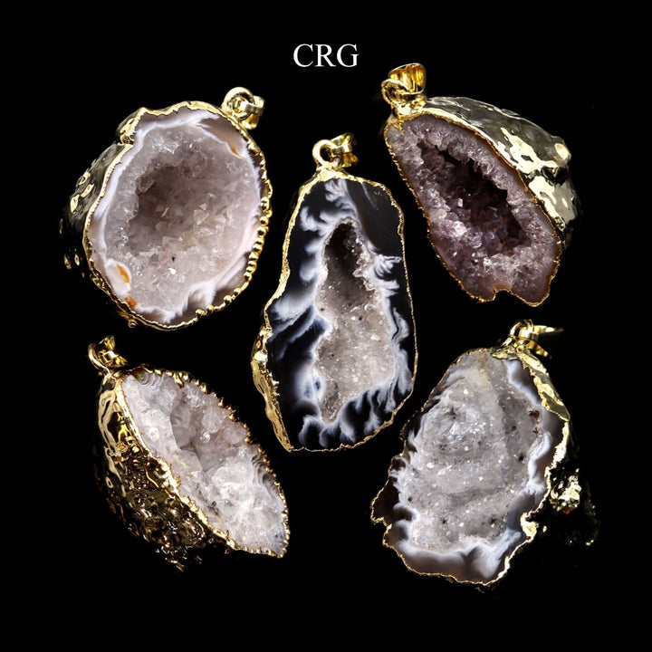 SET OF 4 - Oco Geode Half Pendants with Gold Plating / 1 - 2" AVGCrystal River Gems