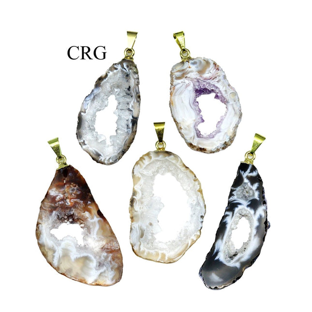 SET OF 4 - Oco Geode Slice Pendant with Gold Bail / 1-2" AVG - Crystal River Gems