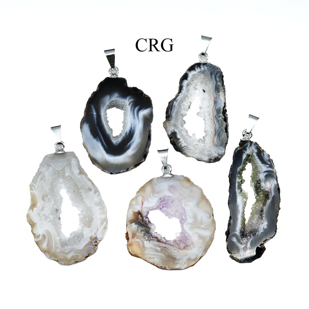 SET OF 4 - Oco Geode Slice Pendant with Silver Bail / 1-2" AVG