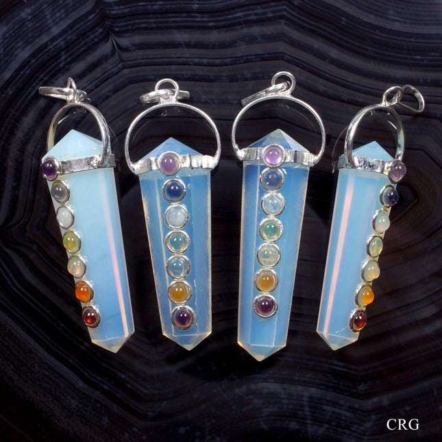 SET OF 4 - Opalite Double Terminated Point Pendant with 7 Stone Overlay / 1.5" AVG