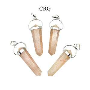 SET OF 4 - Pink Aventurine Double Point Pendant w/ Silver Swivel Bail / 1