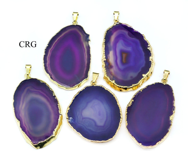 SET OF 4 - Purple Agate Slice Pendant with Gold Plating / 1 - 2" AVGCrystal River Gems
