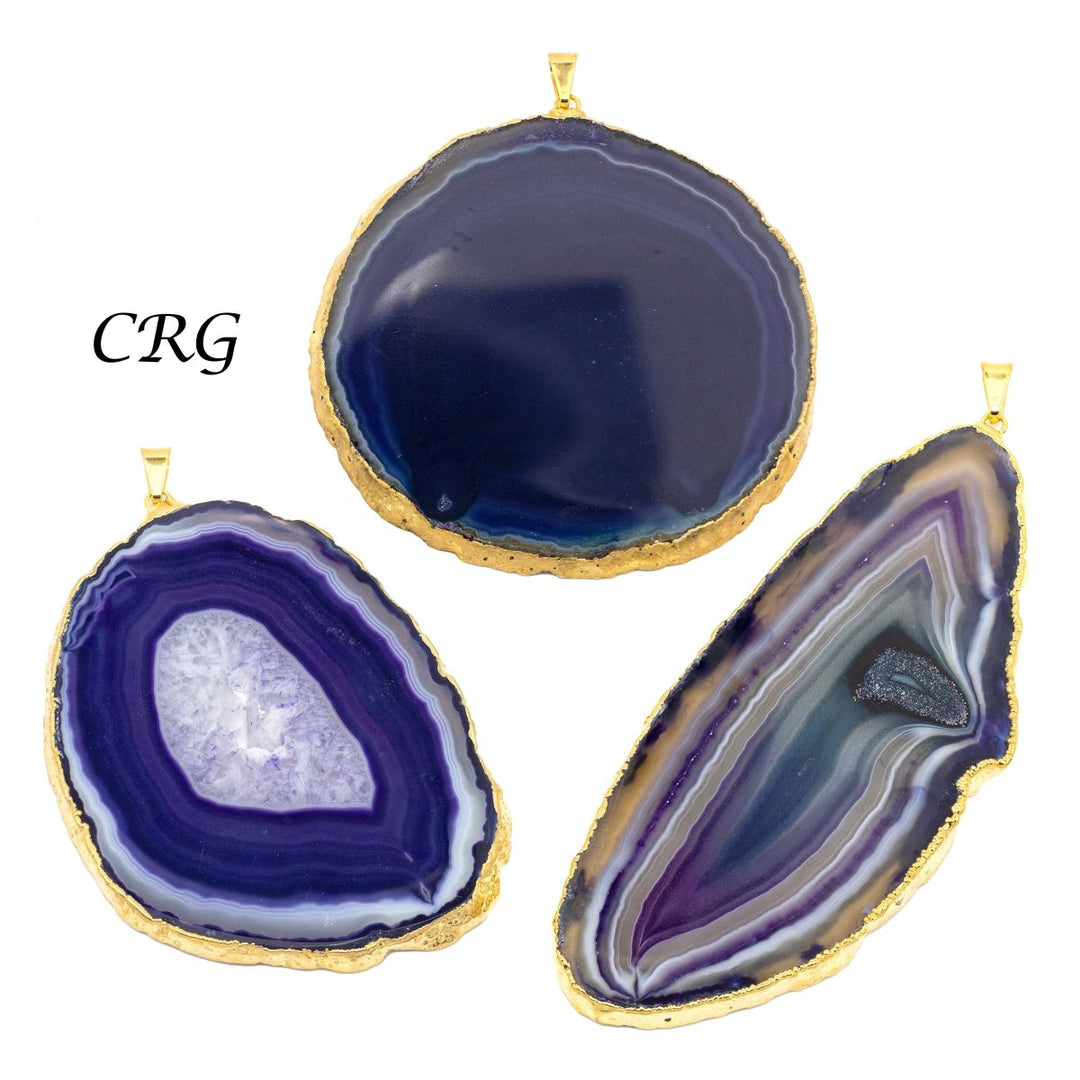 SET OF 4 - Purple Agate Slice Pendant with Gold Plating / Size #2