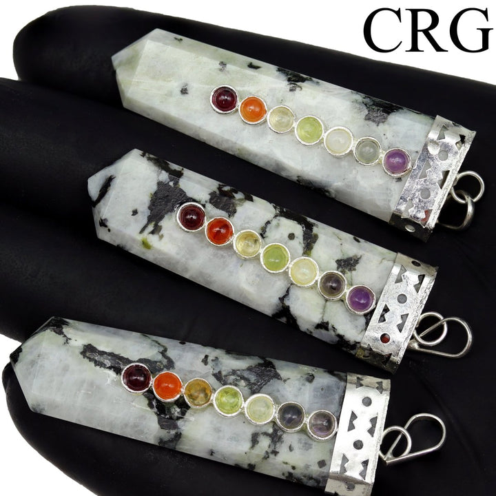 SET OF 4 - Rainbow Moonstone Flat Point Pendant with 7 Stone Overlay / 1.5" AVGCrystal River Gems
