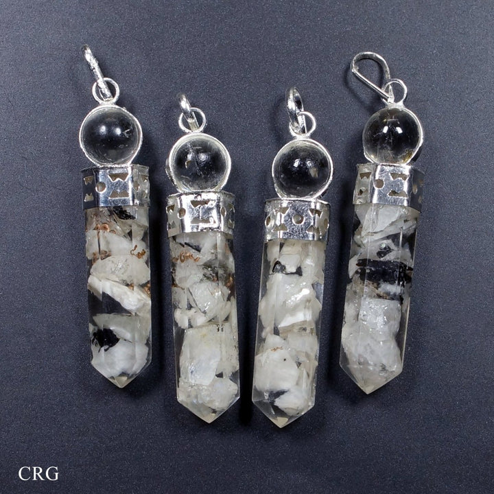 SET OF 4 - Rainbow Moonstone Orgonite Point Pendant with Crystal Ball / 1" AVGCrystal River Gems