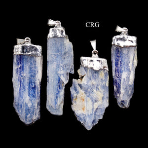 SET OF 4 - Raw Blue Kyanite Point Pendant with Silver Plating / 1-2