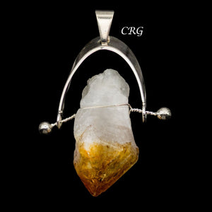SET OF 4 - Raw Citrine Point Pendant with Silver Plated Arch Swivel Bail / 1-2