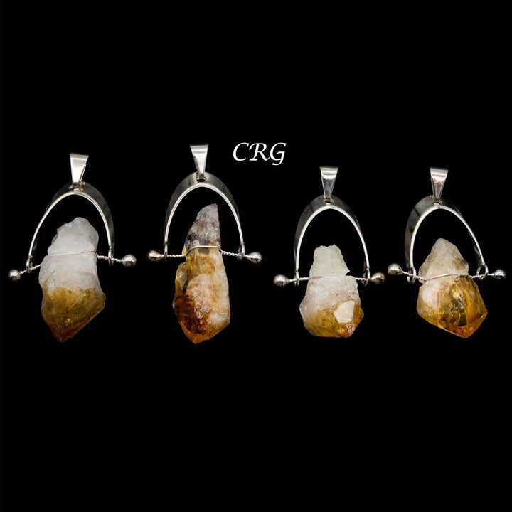 SET OF 4 - Raw Citrine Point Pendant with Silver Plated Arch Swivel Bail / 1 - 2" AVGCrystal River Gems