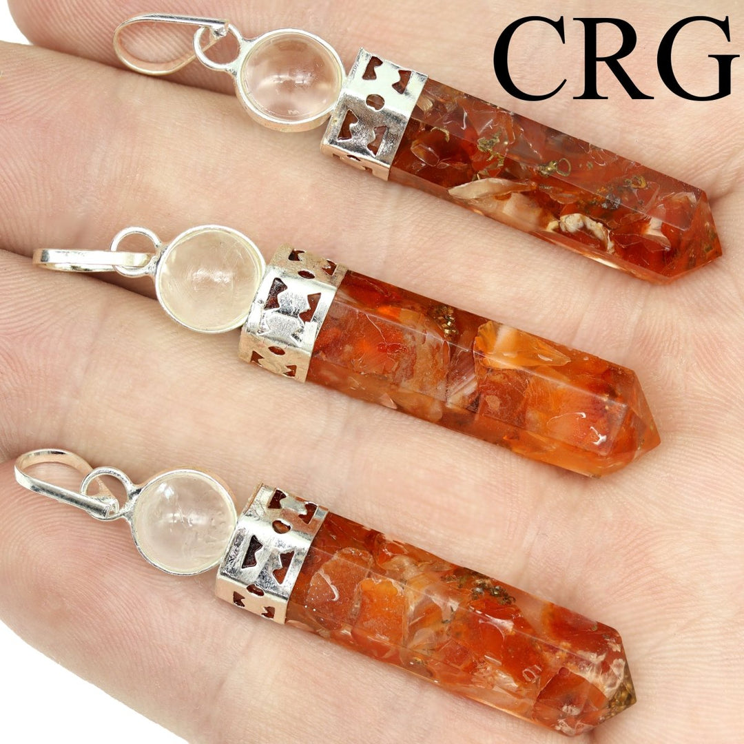 SET OF 4 - Red Carnelian Orgonite Point Pendant with Crystal Ball / 1" AVG