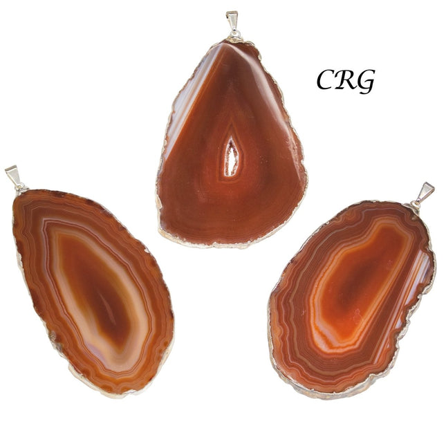 SET OF 4 - Red/Amber Agate Slice Pendant with Silver Plating / Size #2