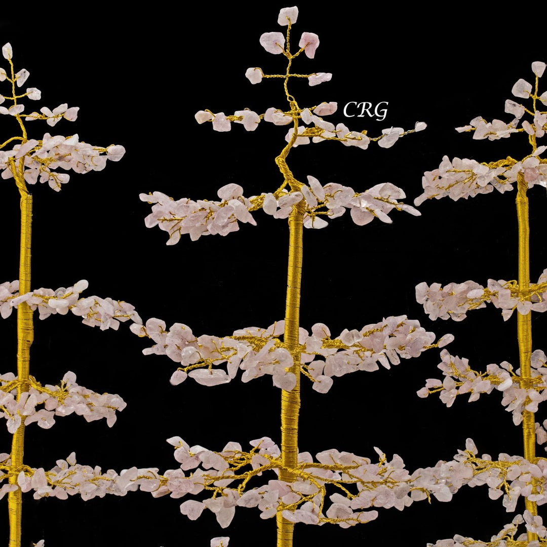 SET OF 4 -Rose Quartz - 500 Gemstone Chip Tree w/ Cluster Base - Gold Wire