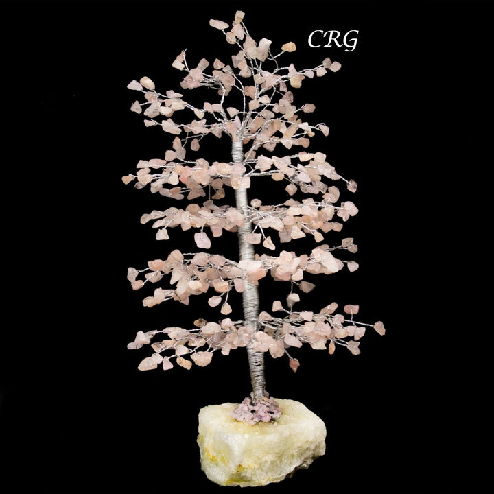 SET OF 4 -Rose Quartz - 500 Gemstone Chip Tree w/ Cluster Base - Silver Wire