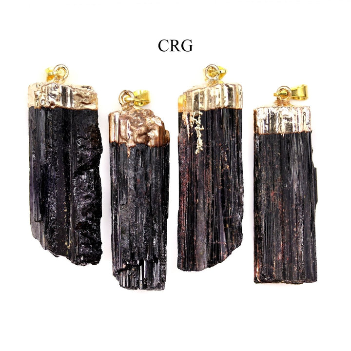 SET OF 4 - Rough Black Tourmaline Pendant with Gold Plating / 1 - 2" AVGCrystal River Gems