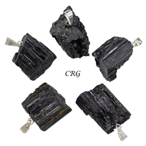 SET OF 4 - Rough Black Tourmaline Pendant with Silver Bail / 1-2