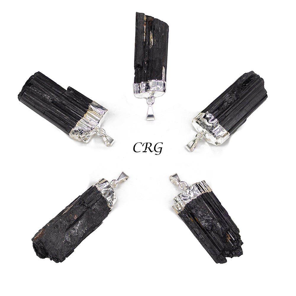 SET OF 4 - Rough Black Tourmaline Pendant with Silver Plating / 1 - 2" AVGCrystal River Gems