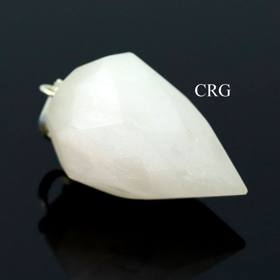 SET OF 4 - Selenite Faceted Drop Pendant with Silver Bail / 1" AVG