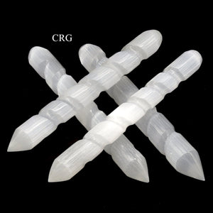 SET OF 4 - Selenite Single Point Spiral Wand / 5.5-6