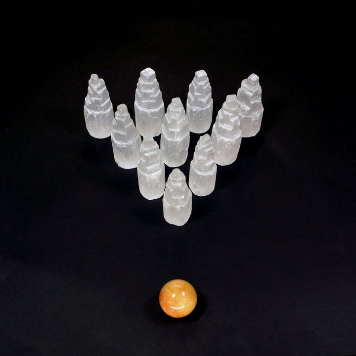 SET OF 4 - Selenite Skyscraper Tower / 2.5" AVGCrystal River Gems