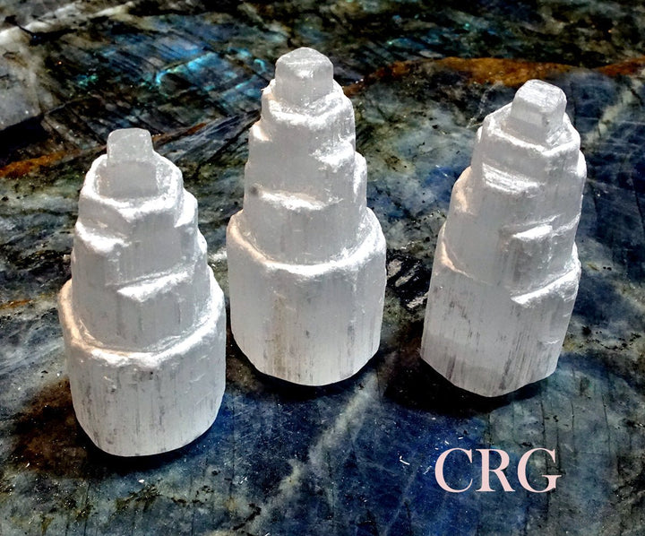 SET OF 4 - Selenite Skyscraper Tower / 2.5" AVGCrystal River Gems