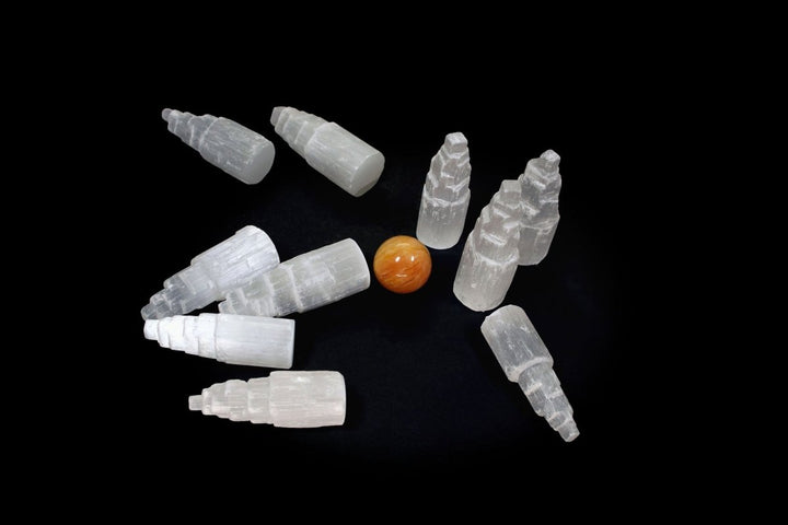 SET OF 4 - Selenite Skyscraper Tower / 2.5" AVGCrystal River Gems