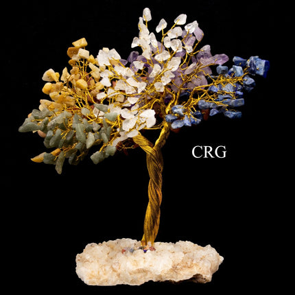 SET OF 4 -Seven Stone - 500 Gemstone Chip Tree w/ Cluster Base - Gold Wire - Crystal River Gems