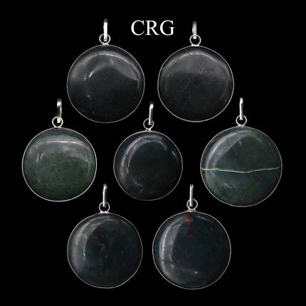 SET OF 4 - Silver-Plated Bloodstone Round Cabochon Pendant / 1" AVG - Crystal River Gems