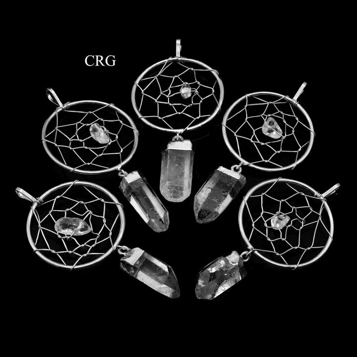 SET OF 4 - Silver Plated Dream Catcher Pendant with Quartz Point / 1 - 2" AVGCrystal River Gems