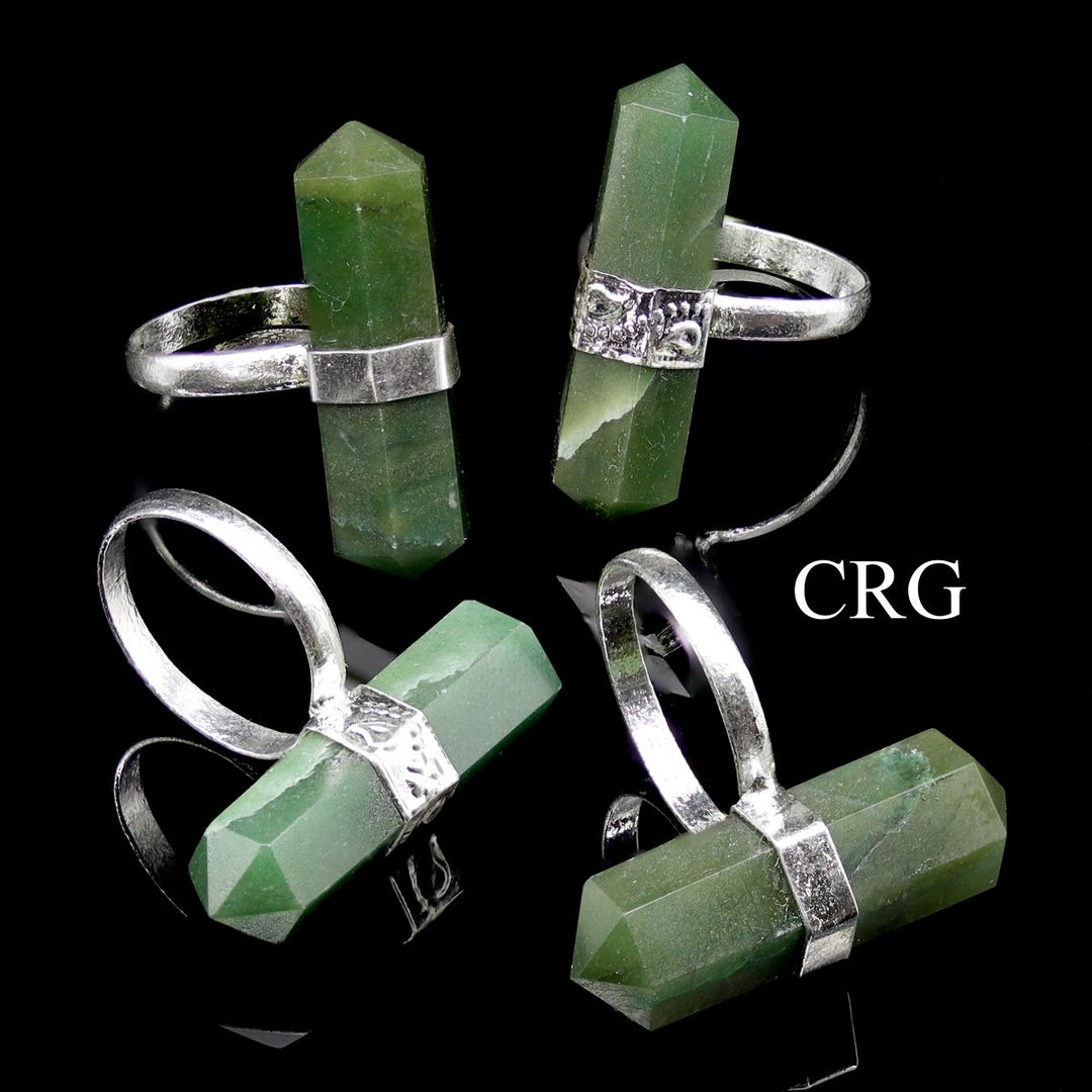 SET OF 4 - Silver Plated Green Aventurine Double Terminated Point Rings / Mixed SizesCrystal River Gems